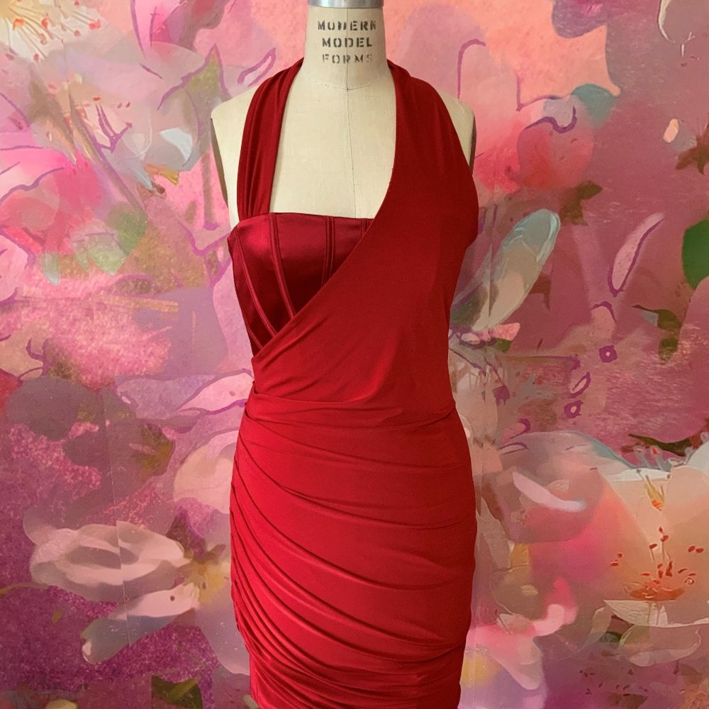bebe One Shoulder Red Fitted dress - $25